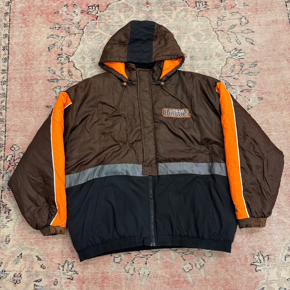 Vintage Starter Cleveland Browns Jacket XXL NFL Hooded Puffer Coat Full Zip 90s